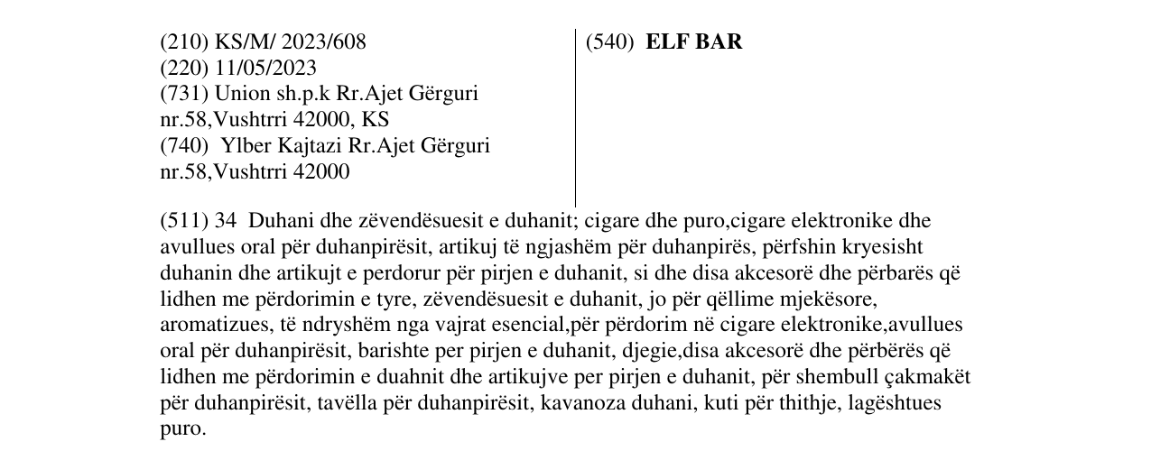 Zëri i markës ELF BAR në buletin