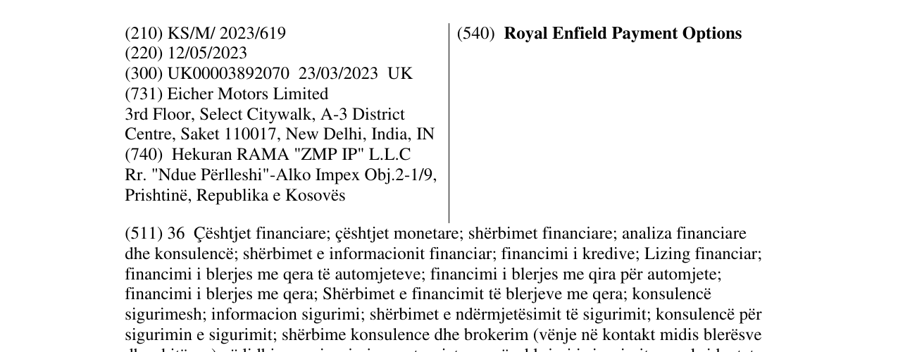 Zëri i markës Royal Enfield Payment Options në buletin