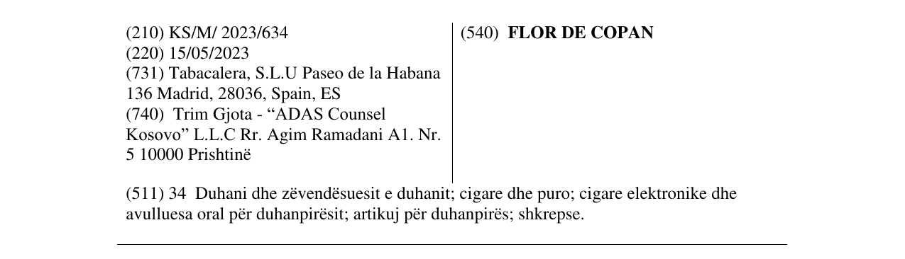 Zëri i markës FLOR DE COPAN në buletin