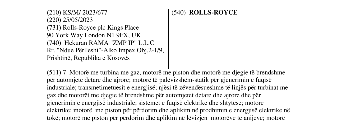 Zëri i markës ROLLS-ROYCE në buletin