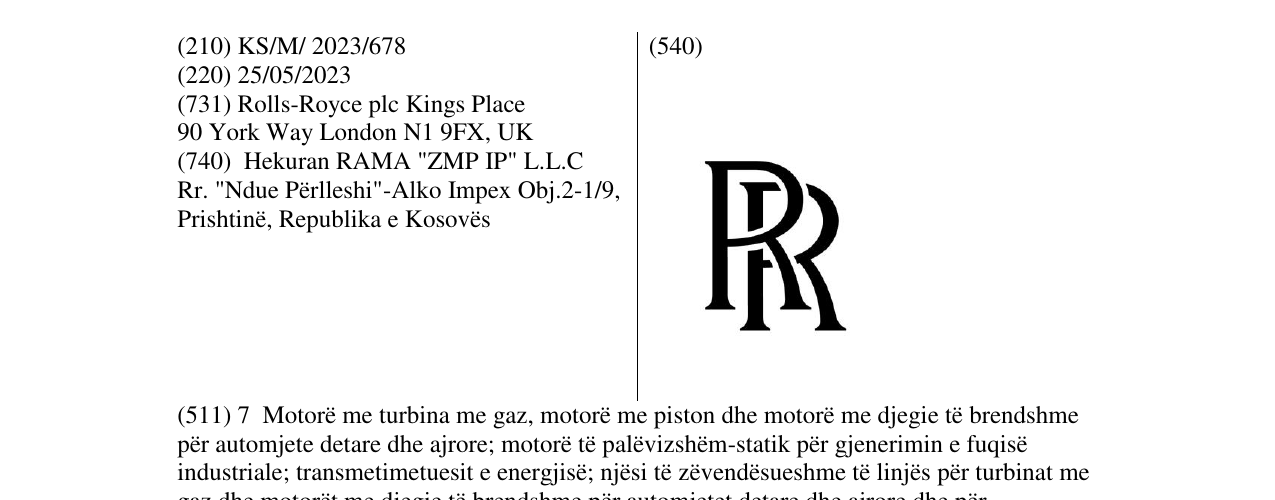 Zëri i markës ROLLS-ROYCE në buletin