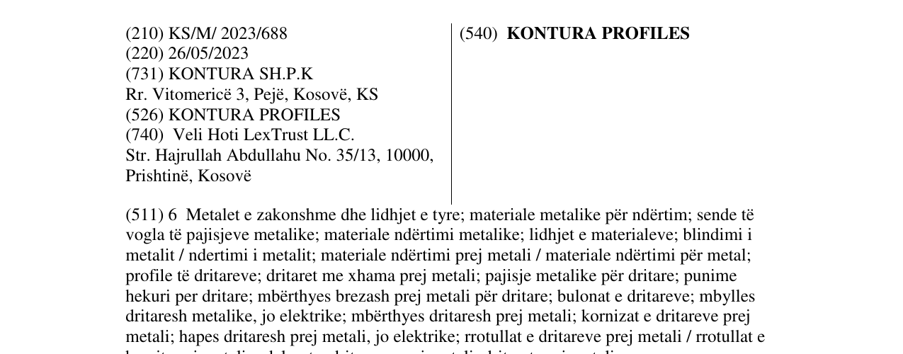 Zëri i markës KONTURA PROFILES në buletin