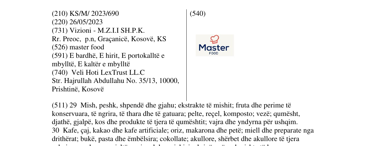 Zëri i markës Master food në buletin
