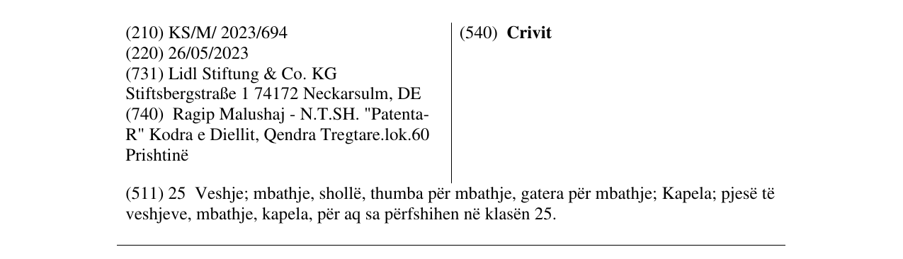 Zëri i markës Crivit në buletin