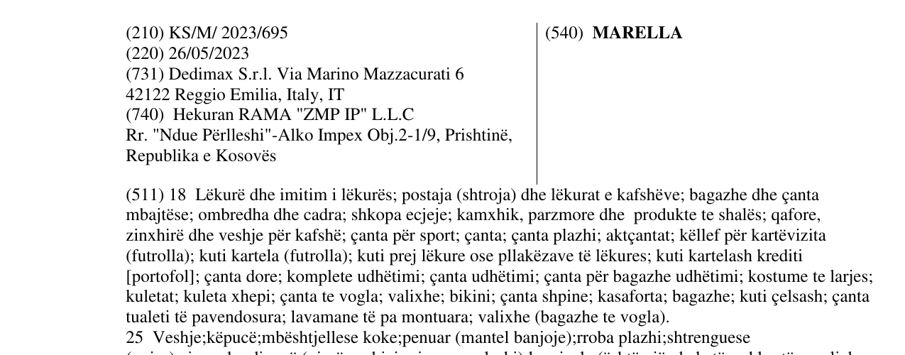 Zëri i markës MARELLA në buletin