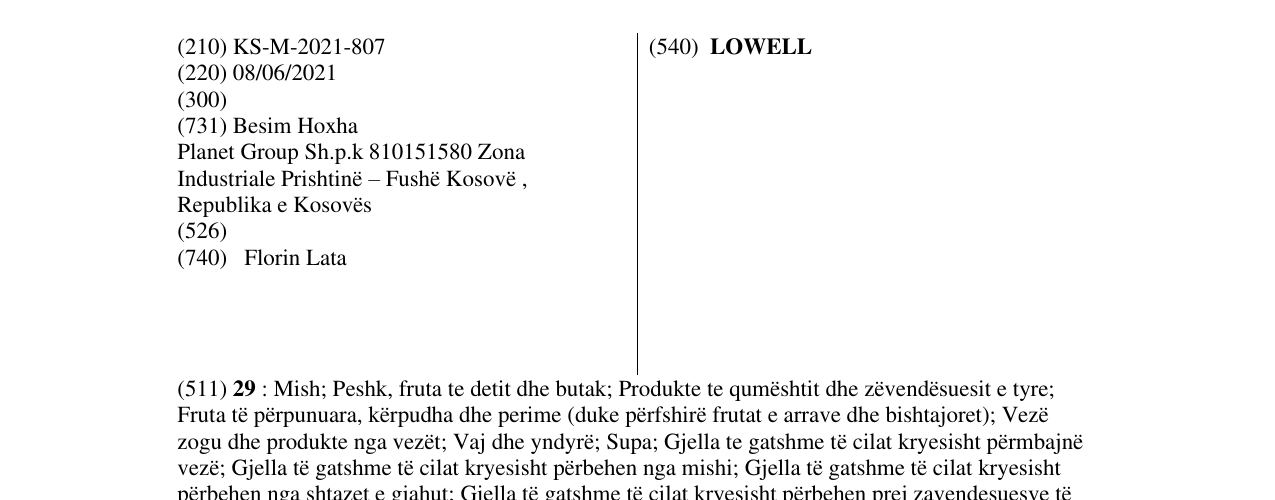 Zëri i markës LOWELL në buletin
