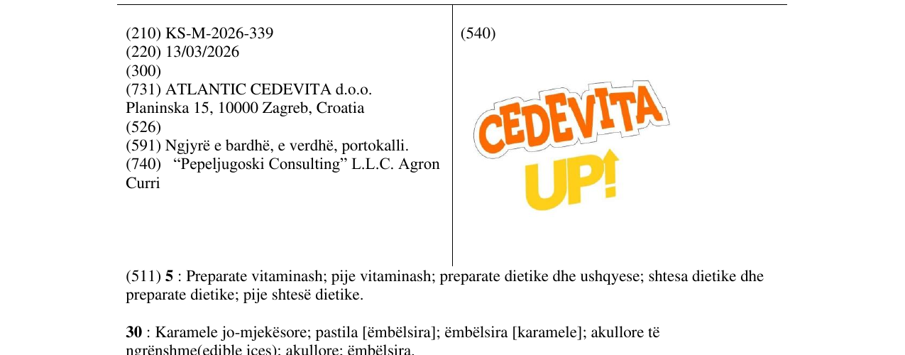 Zëri i markës KS/M/2026/339 në buletin