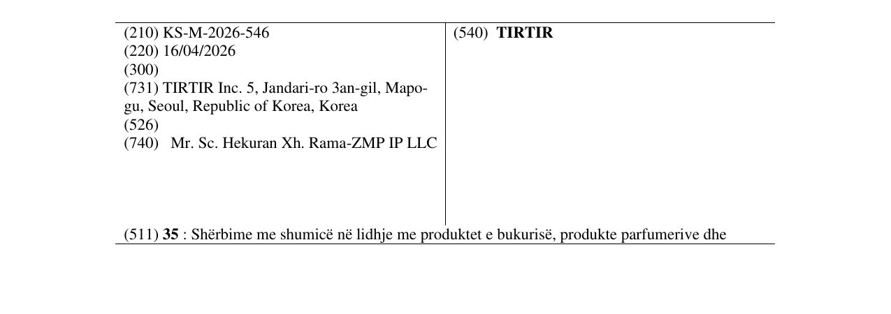 Zëri i markës TIRTIR në buletin