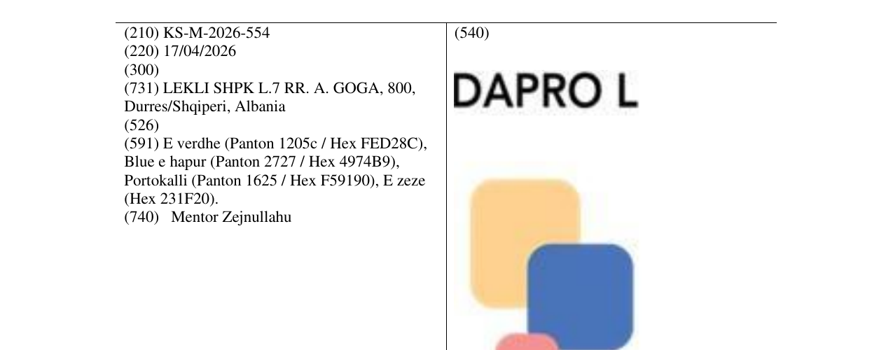 Zëri i markës KS/M/2026/554 në buletin