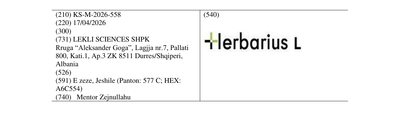 Zëri i markës KS/M/2026/558 në buletin