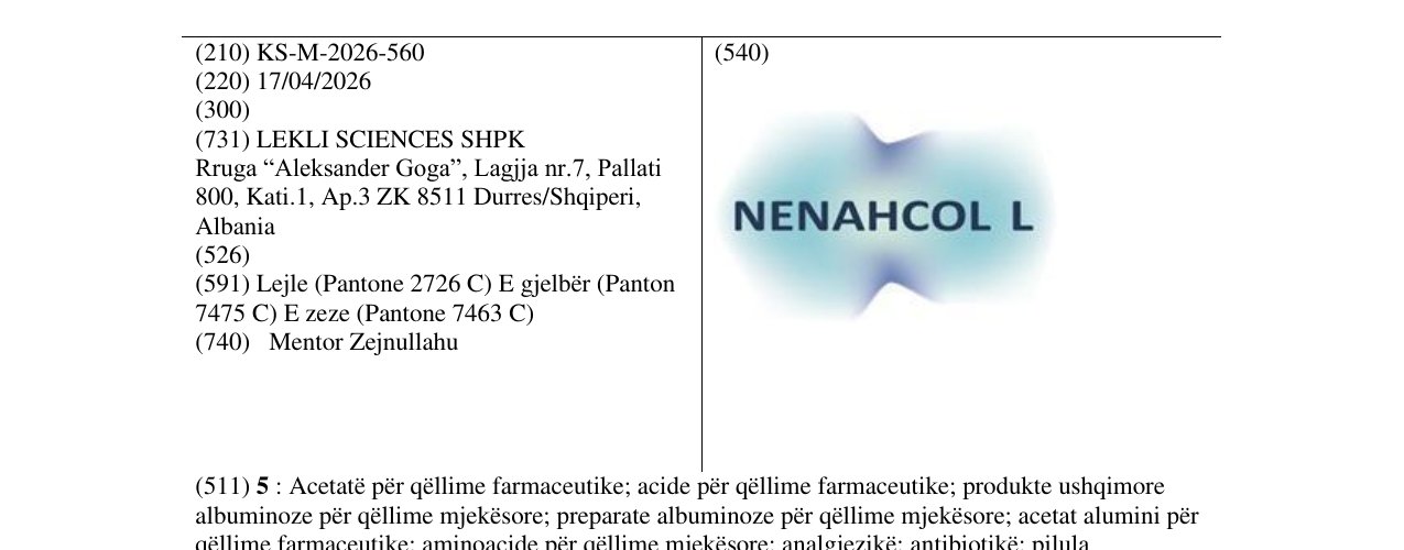 Zëri i markës KS/M/2026/560 në buletin