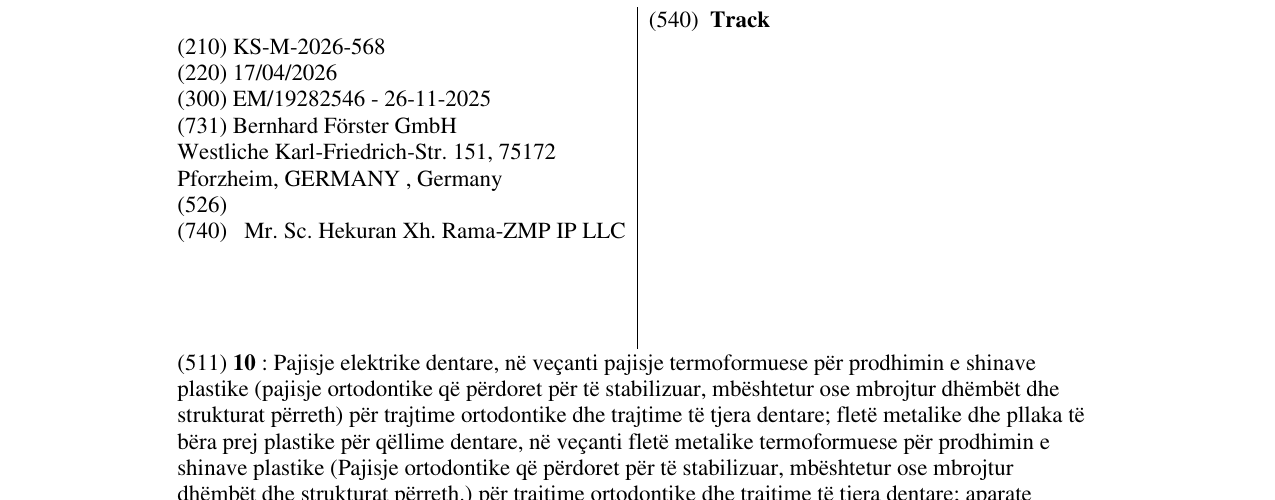 Zëri i markës Track në buletin