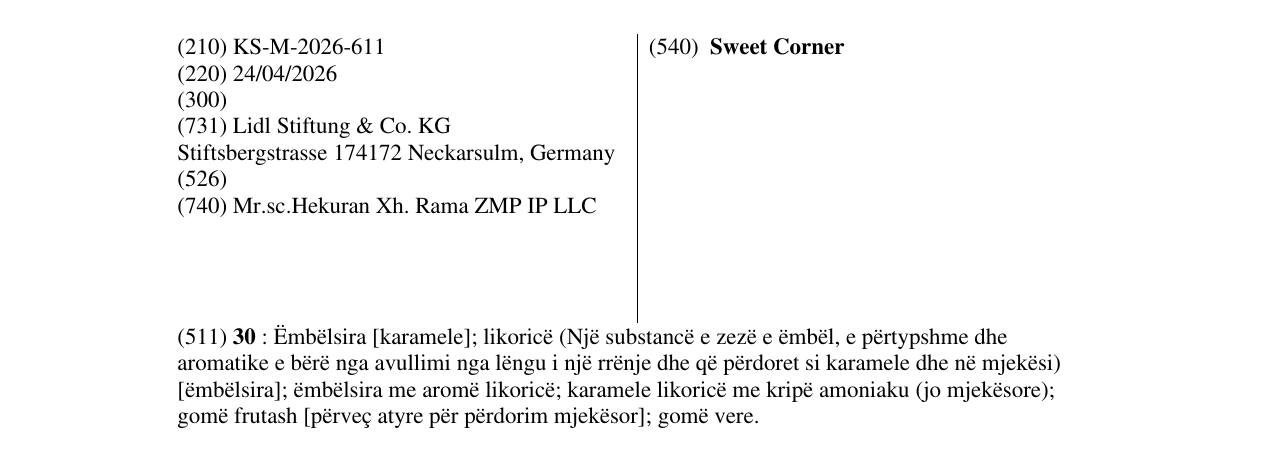 Zëri i markës Sweet Corner në buletin