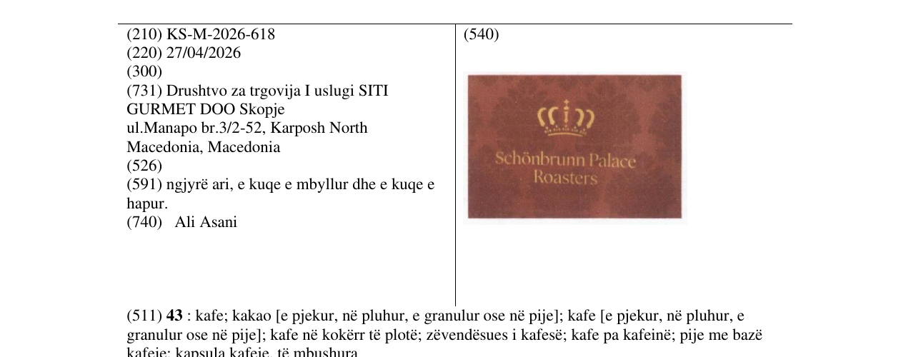Zëri i markës KS/M/2026/618 në buletin