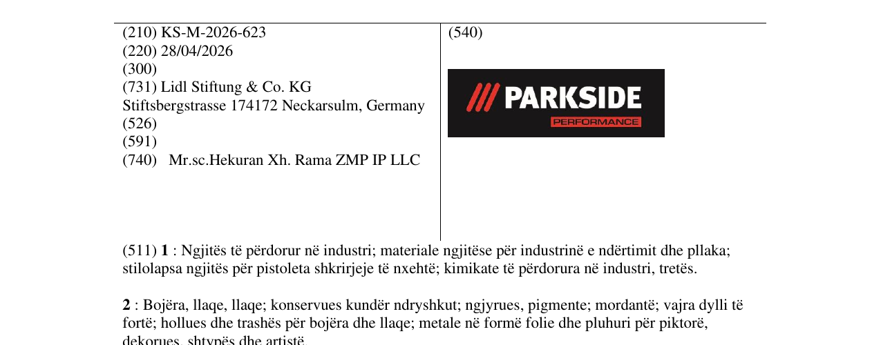 Zëri i markës KS/M/2026/623 në buletin