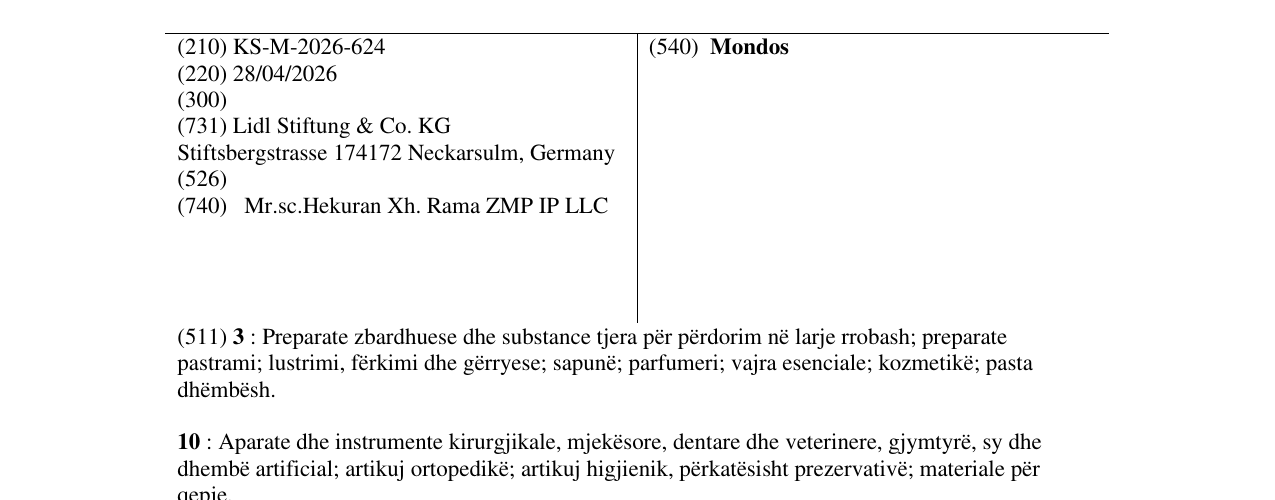 Zëri i markës Mondos në buletin