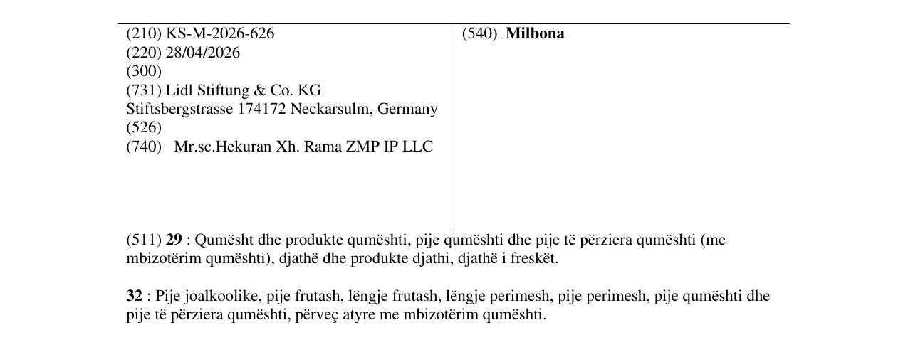Zëri i markës Milbona në buletin