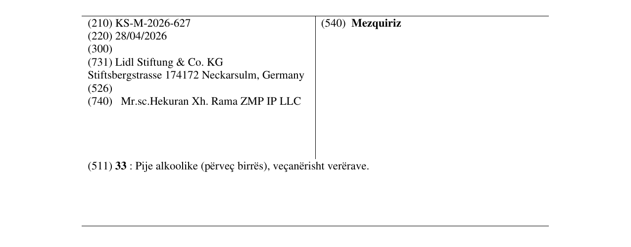Zëri i markës Mezquiriz në buletin