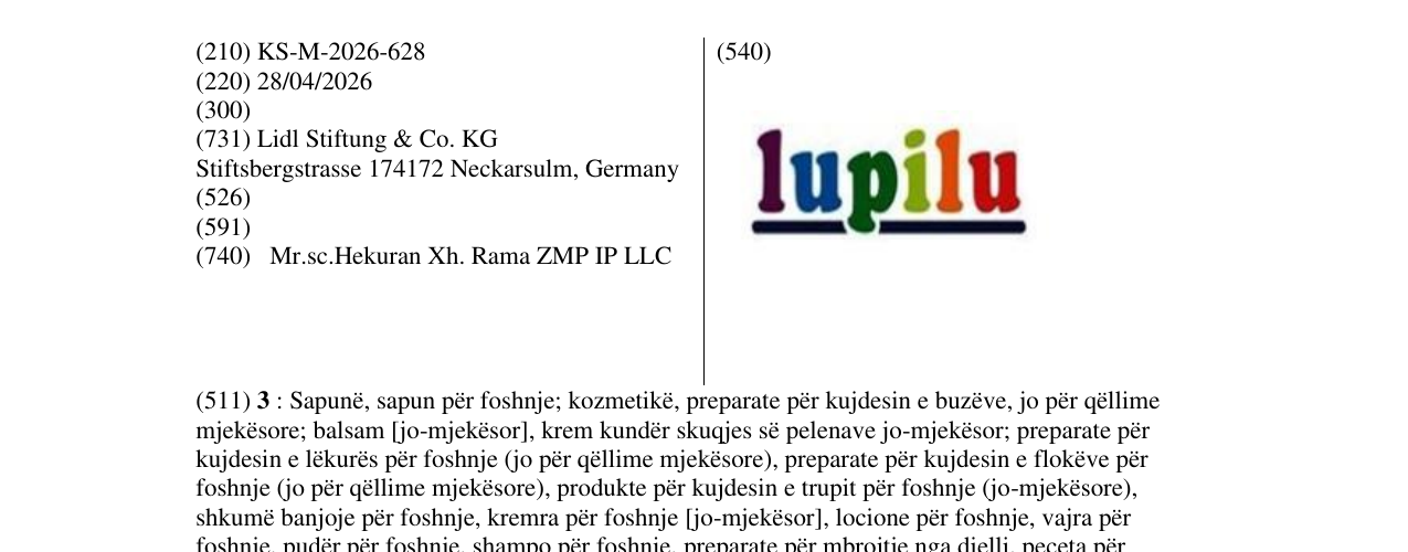 Zëri i markës KS/M/2026/628 në buletin