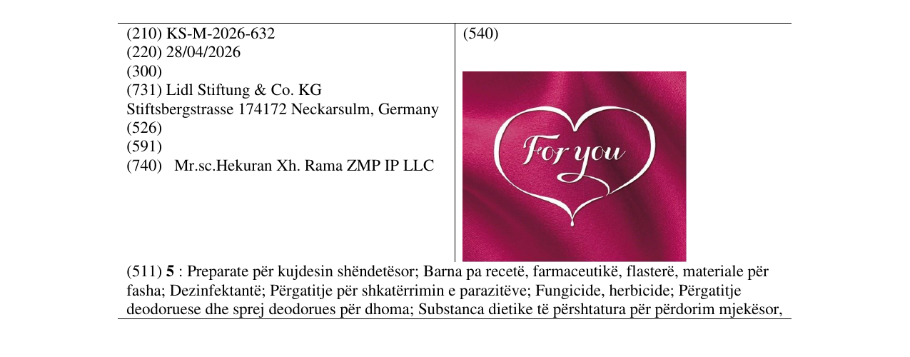 Zëri i markës KS/M/2026/632 në buletin