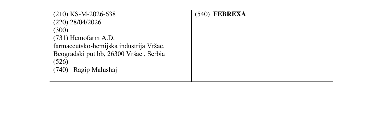 Zëri i markës FEBREXA në buletin