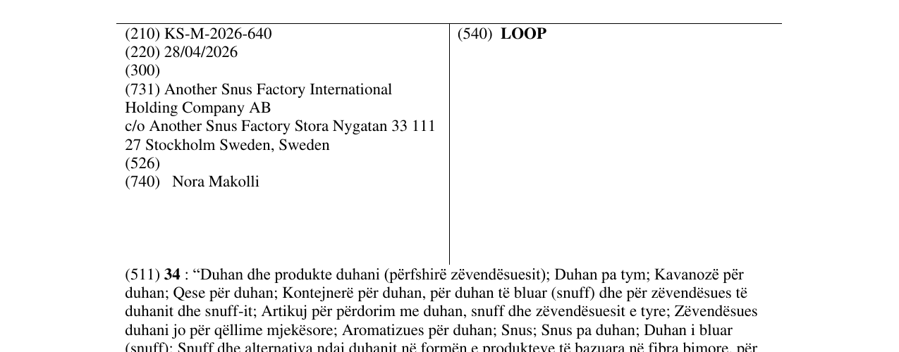 Zëri i markës LOOP në buletin