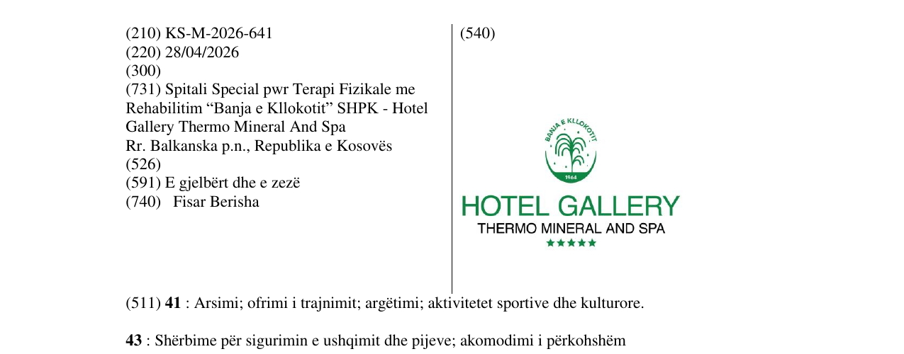 Zëri i markës KS/M/2026/641 në buletin