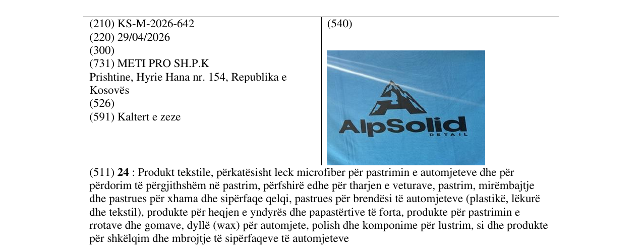 Zëri i markës KS/M/2026/642 në buletin