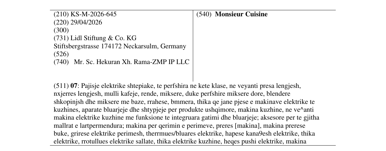 Zëri i markës Monsieur Cuisine në buletin