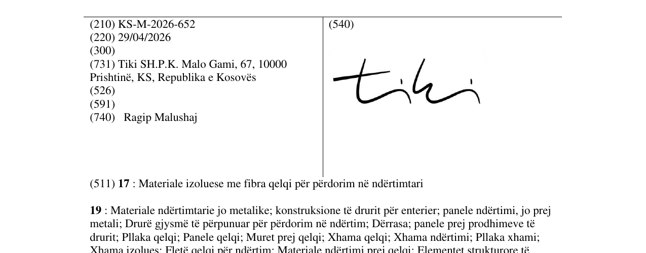 Zëri i markës KS/M/2026/652 në buletin