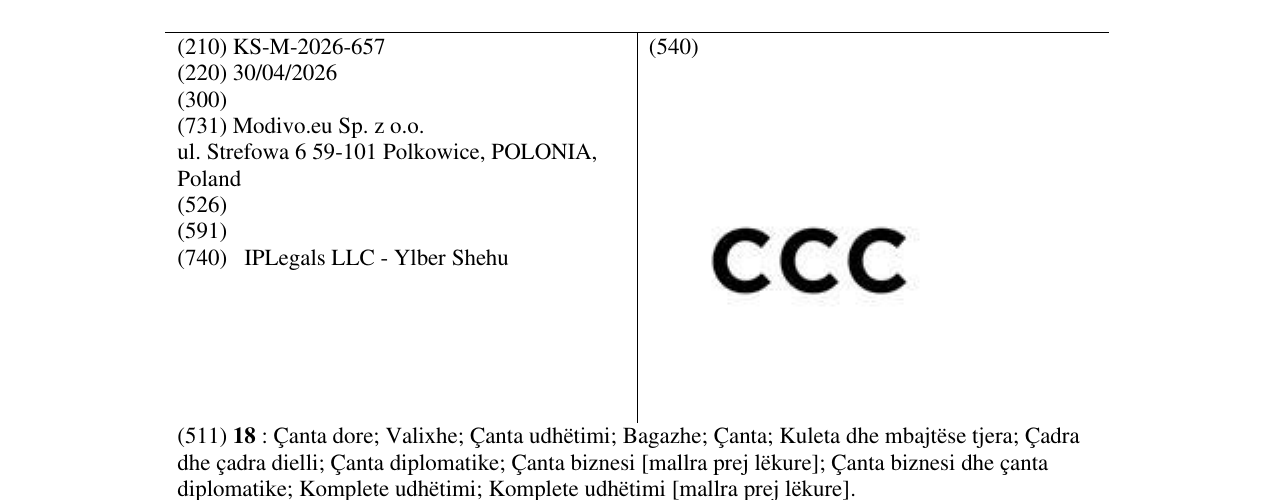 Zëri i markës KS/M/2026/657 në buletin