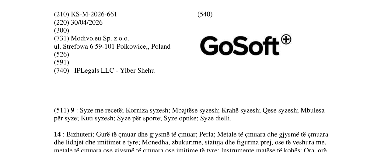 Zëri i markës KS/M/2026/661 në buletin