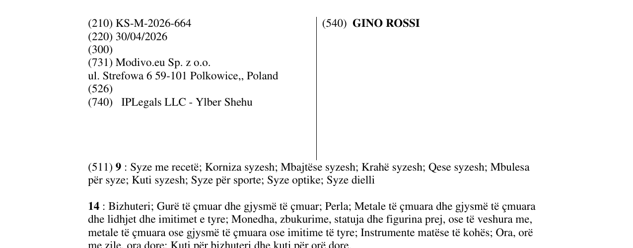 Zëri i markës GINO ROSSI në buletin