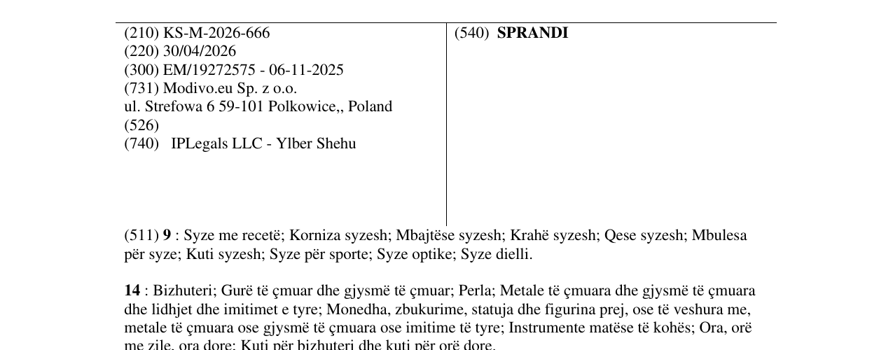 Zëri i markës SPRANDI në buletin