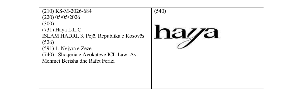 Zëri i markës KS/M/2026/684 në buletin