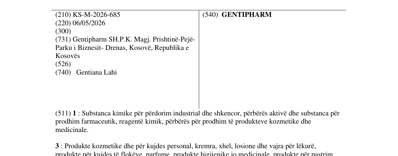Zëri i markës GENTIPHARM në buletin
