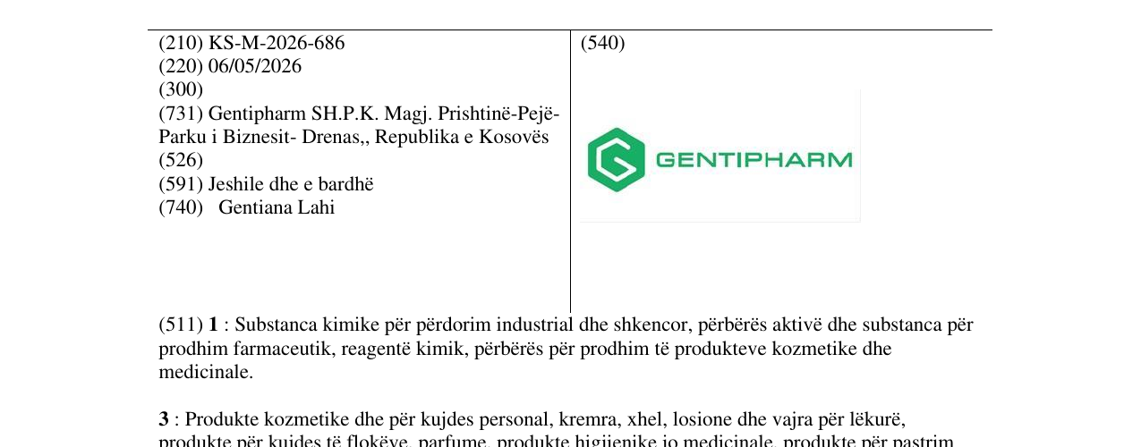 Zëri i markës KS/M/2026/686 në buletin