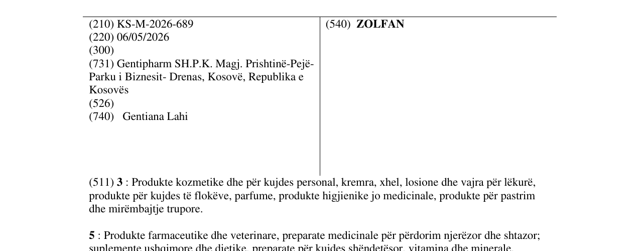 Zëri i markës ZOLFAN në buletin