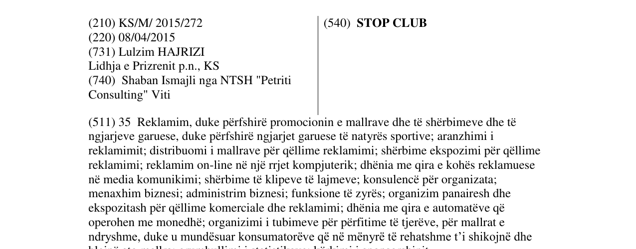 Zëri i markës STOP CLUB në buletin