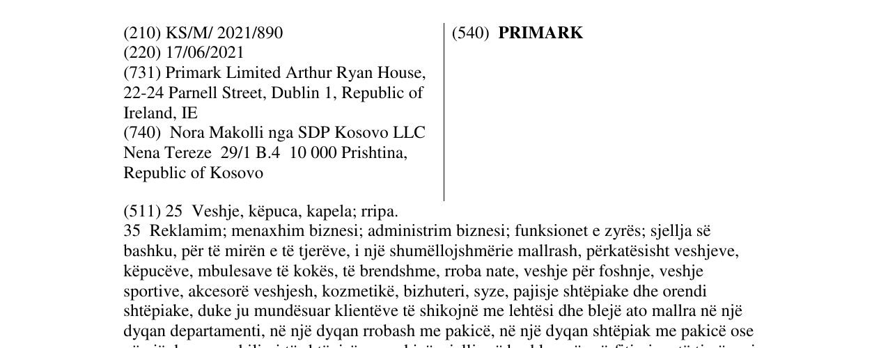 Zëri i markës PRIMARK në buletin