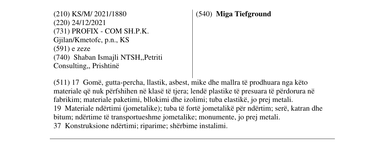 Zëri i markës Miga Tiefground në buletin