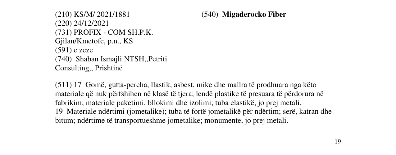 L'inscription de la marque Migaderocko Fiber au bulletin