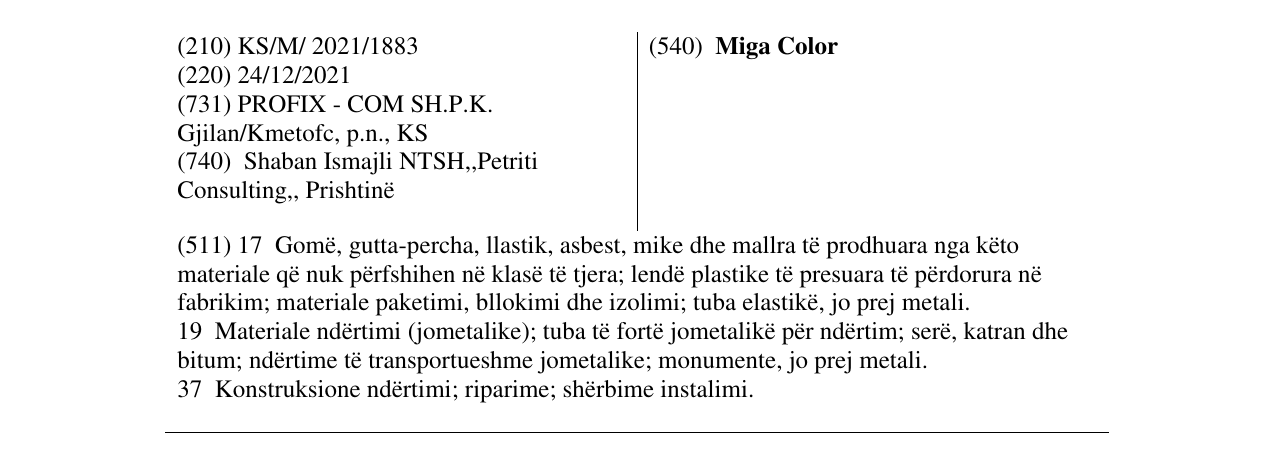 Zëri i markës Miga Color në buletin