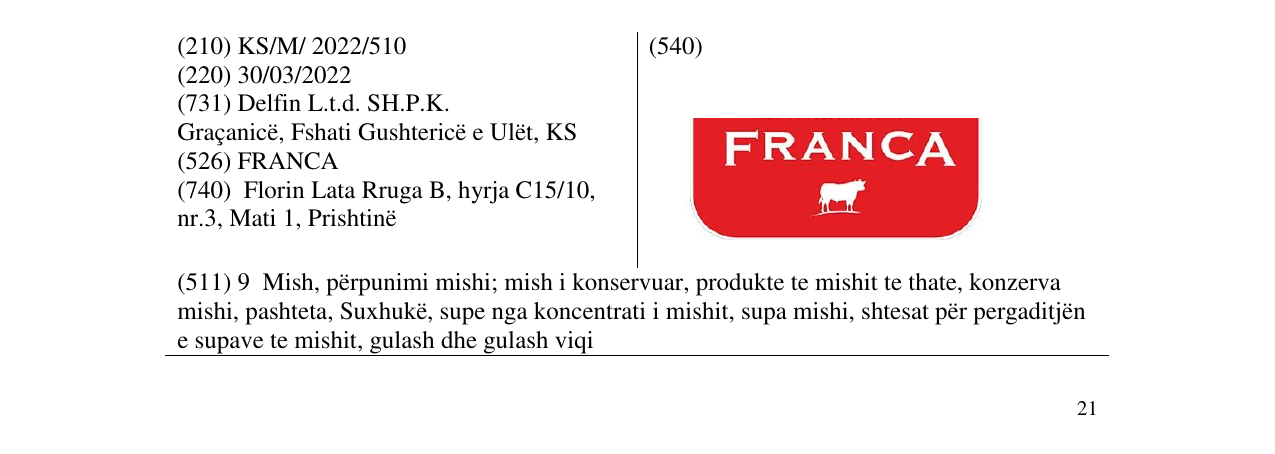 Zëri i markës FRANCA në buletin