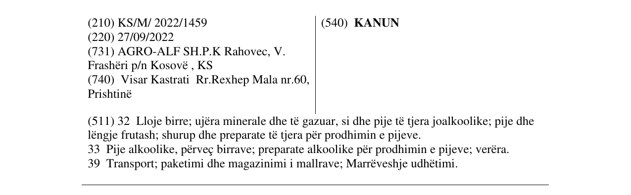 Zëri i markës KANUN në buletin