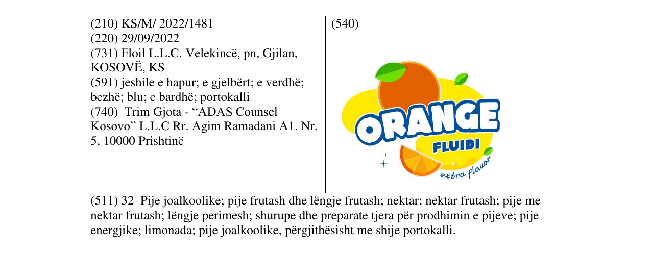 Zëri i markës fluidi orange në buletin