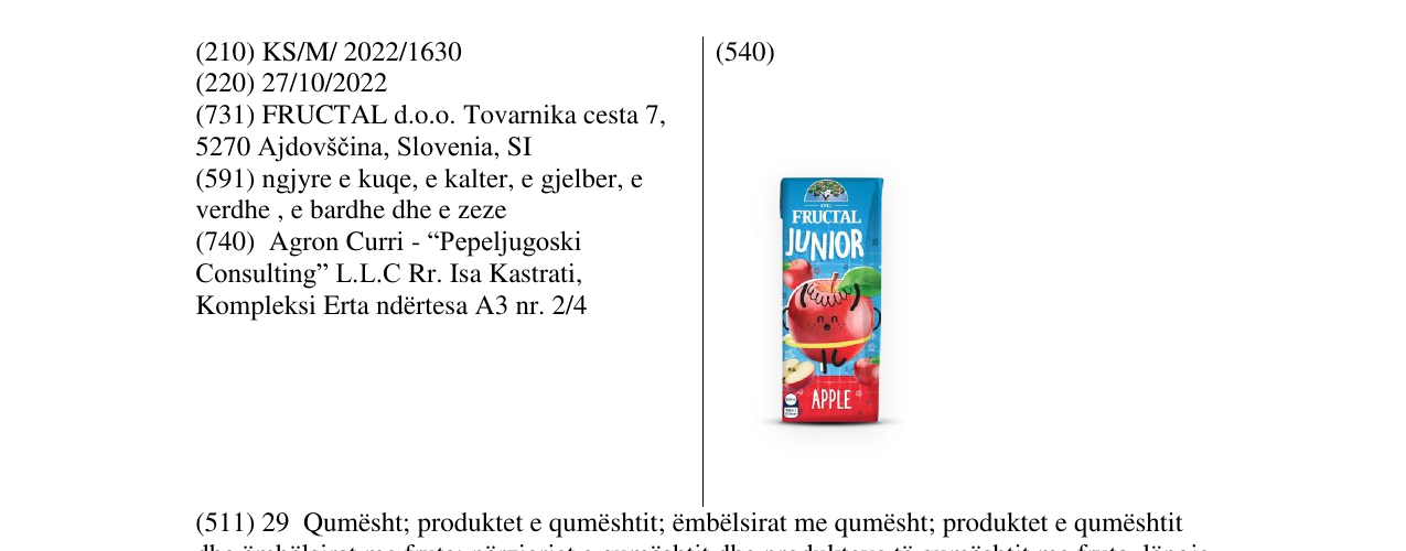 Zëri i markës FRUCTAL JUNIOR në buletin