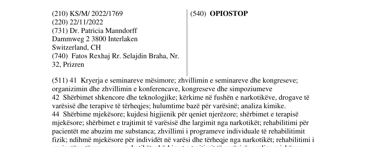 Zëri i markës OPIOSTOP në buletin