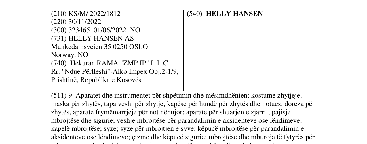 Zëri i markës HELLY HANSEN në buletin