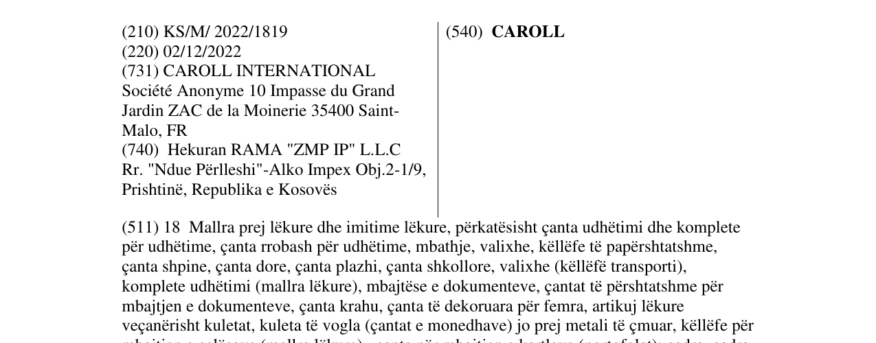 Zëri i markës CAROLL në buletin